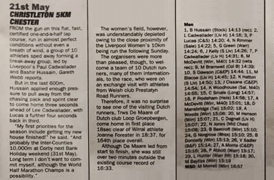 Christleton 5k 2000 21st May - report